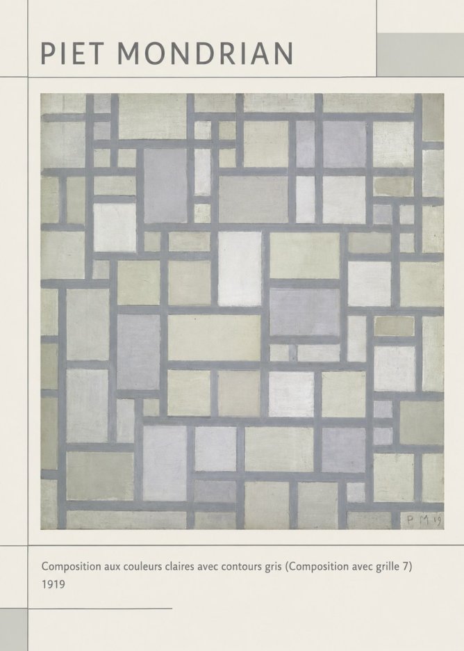 Piet Mondrian Composition Aux Couleurs Claires Avec Contours Gris (Composition Avec Grille 7) No1 - Affiche