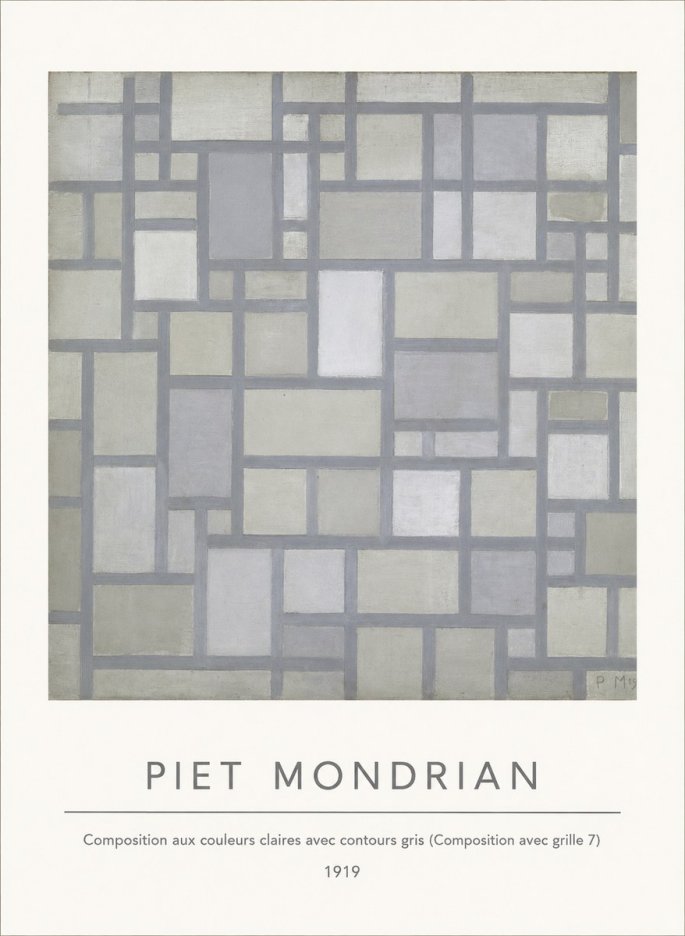 Piet Mondrian Composition Aux Couleurs Claires Avec Contours Gris (Composition Avec Grille 7) No4 - Affiche