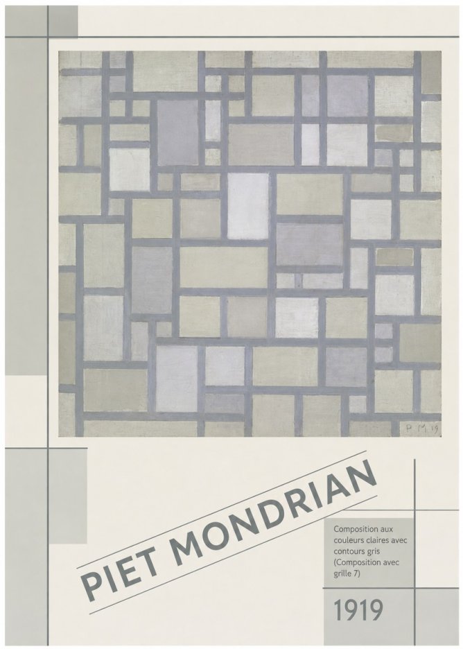 Piet Mondrian Composition Aux Couleurs Claires Avec Contours Gris (Composition Avec Grille 7) No5 - Affiche