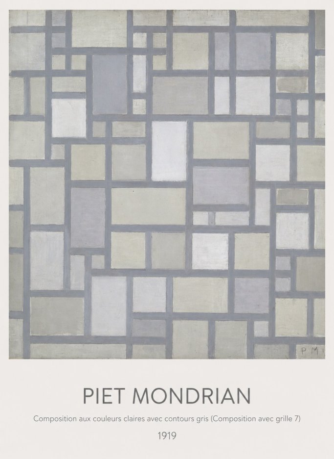 Piet Mondrian Composition Aux Couleurs Claires Avec Contours Gris (Composition Avec Grille 7) No6 - Affiche