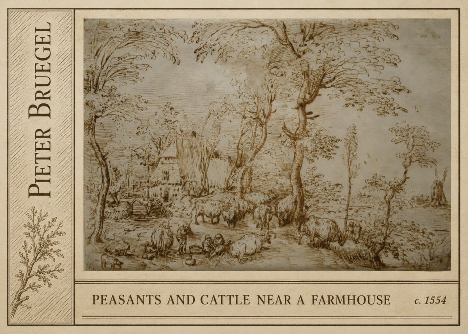 Pieter Bruegel Peasants and Cattle Near a Farmhouse No2 - Affiche