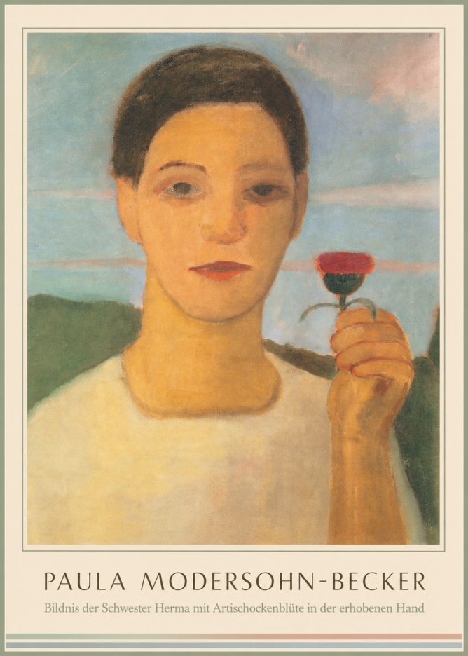 Paula Modersohn-Becker Bildnis Der Schwester Herma Mit Artischockenblüte in Der Erhobenen Hand No1 - Affiche