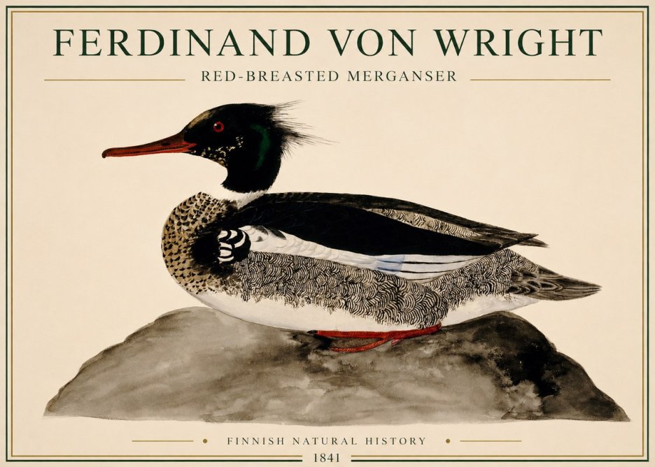 Ferdinand von Wright Red-breasted Merganser No1 - Affiche