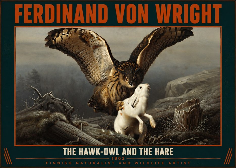Ferdinand von Wright The Hawk-owl and the Hare No2 - Affiche