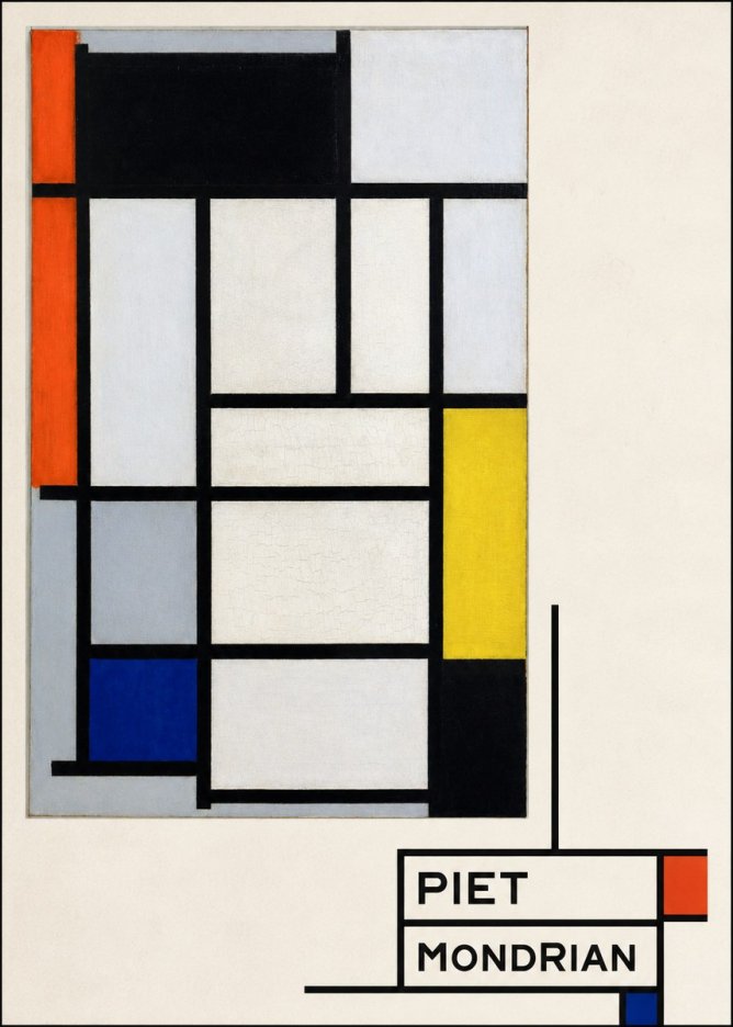 Piet Mondrian Composition with Red, Blue and Yellow No4 - Affiche