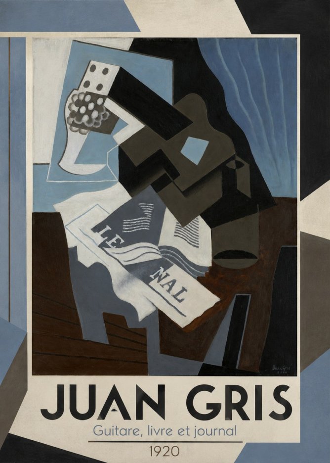 Juan Gris Guitare, Livre Et Journal No1 - Affiche