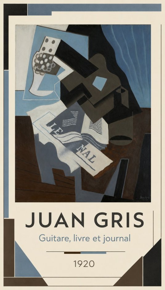 Juan Gris Guitare, Livre Et Journal No3 - Affiche