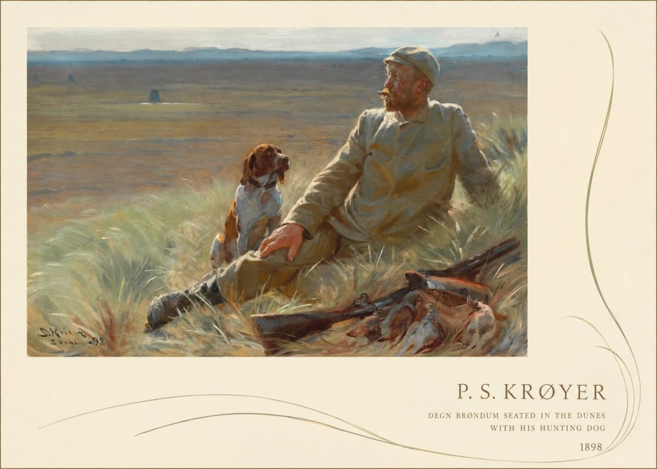 P.S. Krøyer Degn Brøndum Seated in the Dunes with His Hunting Dog No3 - Affiche