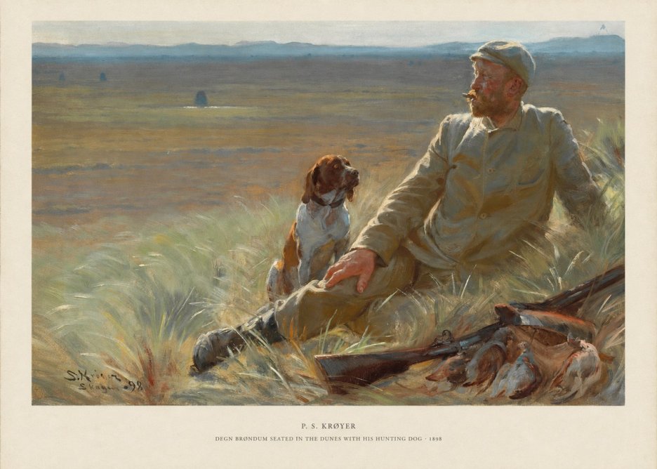 P.S. Krøyer Degn Brøndum Seated in the Dunes with His Hunting Dog No5 - Affiche