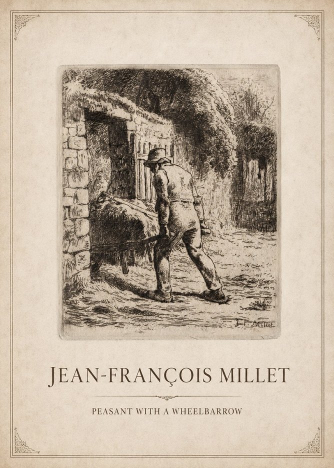 Jean-François Millet Peasant with a Wheelbarrow No1 - Affiche