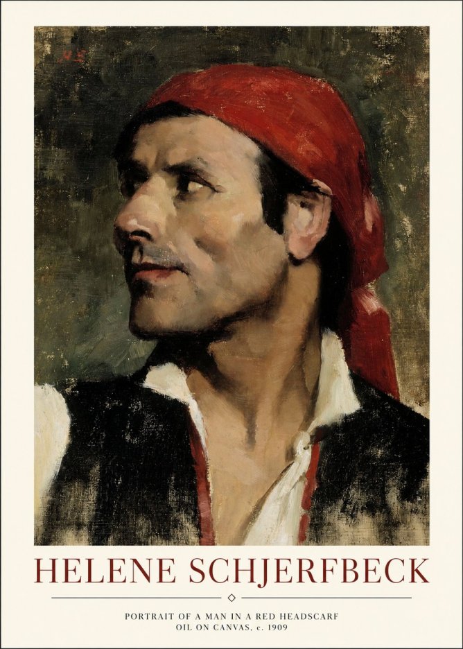 Helene Schjerfbeck Portrait of a Man in a Red Headscarf No1 - Affiche