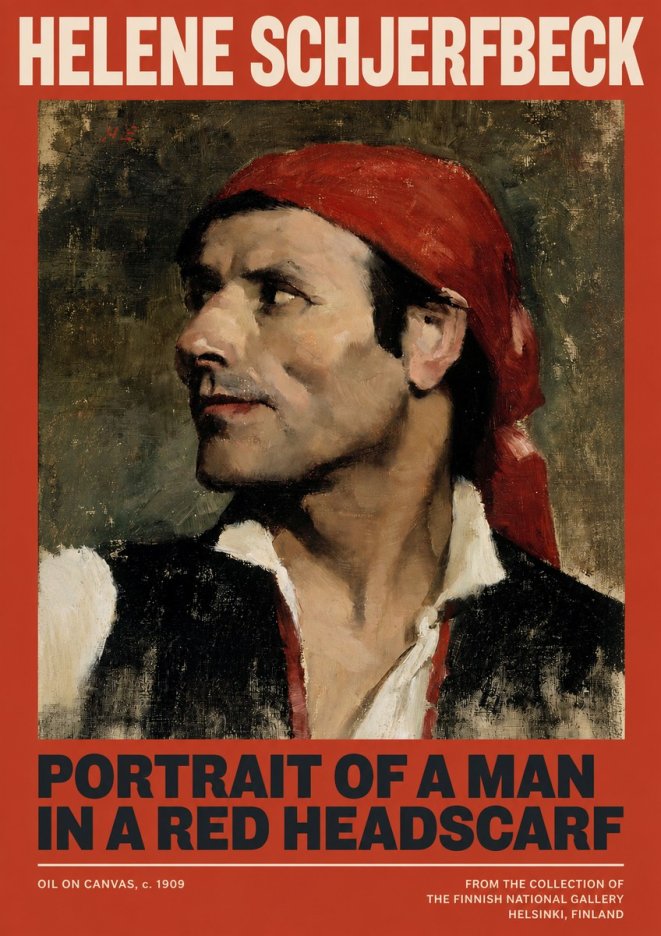 Helene Schjerfbeck Portrait of a Man in a Red Headscarf No2 - Affiche