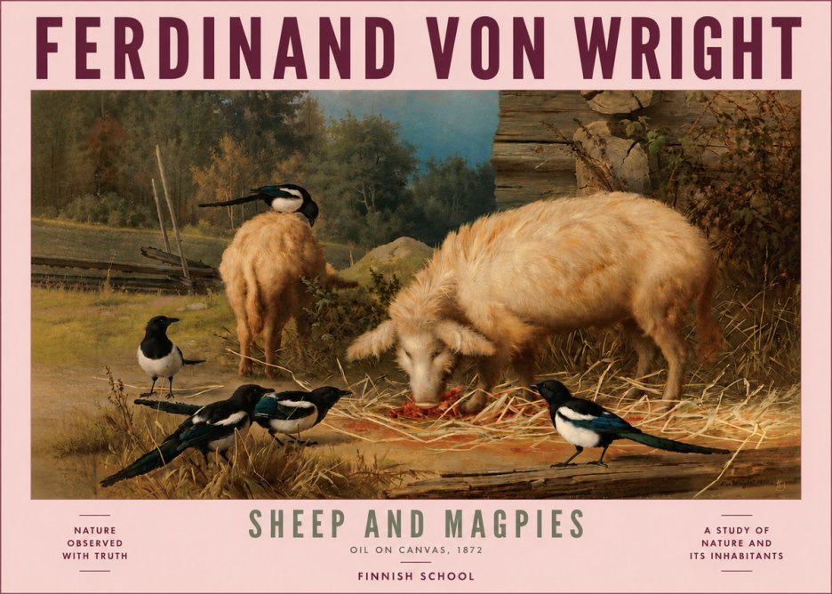 Ferdinand von Wright Sheep and Magpies No5 - Affiche