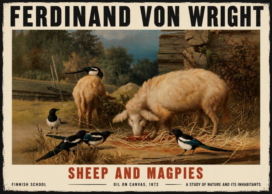 Ferdinand von Wright Sheep and Magpies No6 - Affiche