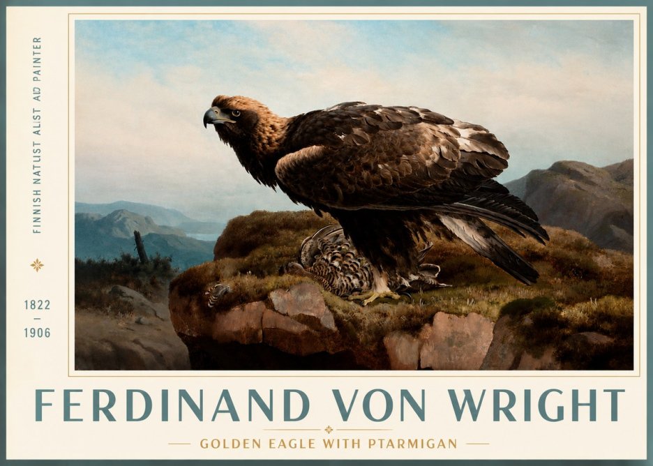 Ferdinand von Wright Golden Eagle with Ptarmigan No3 - Affiche