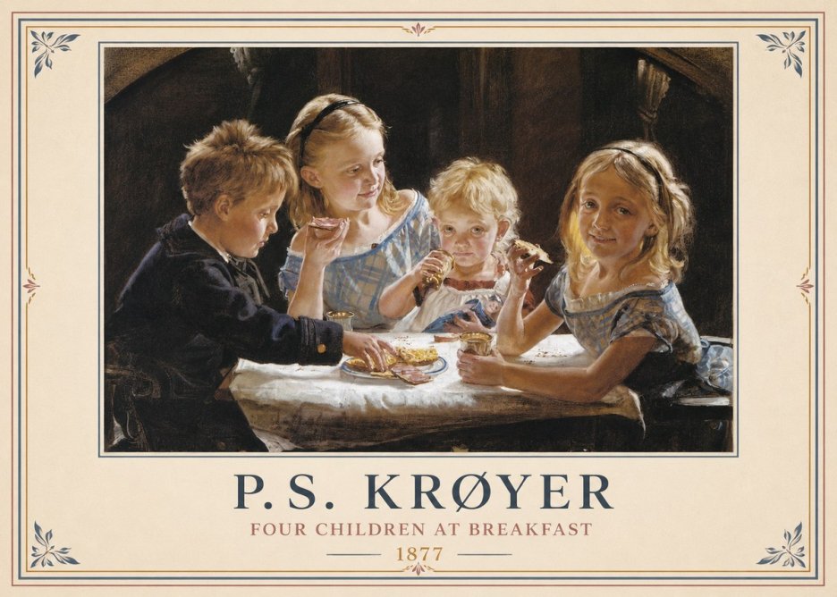 P.S. Krøyer Four Children at Breakfast No6 - Affiche