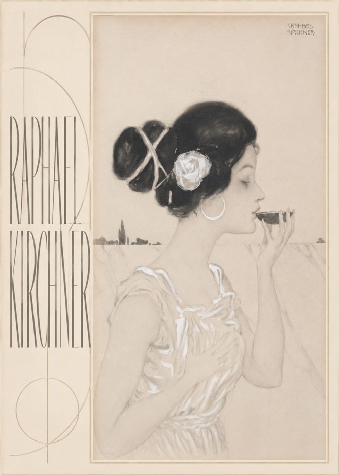 Raphael Kirchner Elegant Lady with Rose and Cup No5 - Affiche