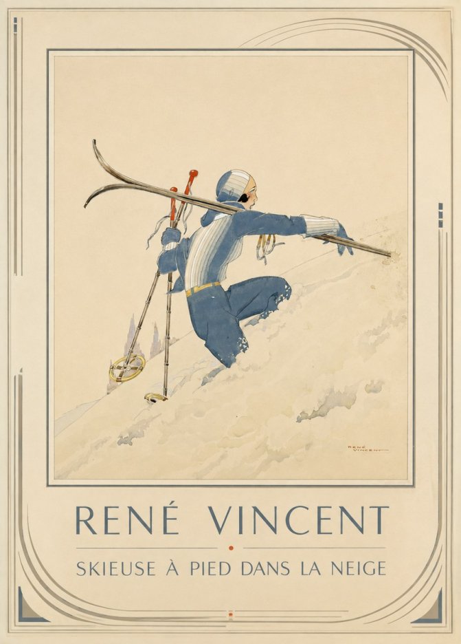 René Vincent Skieuse À Pied Dans La Neige No1 - Affiche