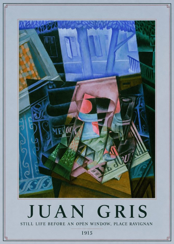Juan Gris Still Life Before an Open Window, Place Ravignan No5 - Affiche