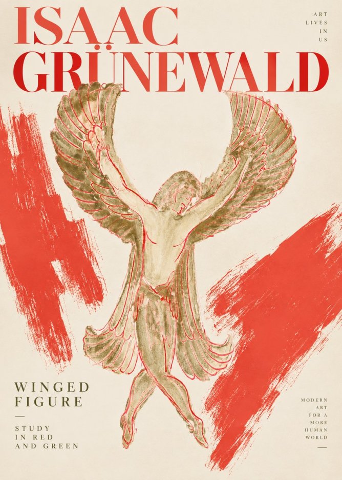 Isaac Grünewald Winged Figure Study in Red and Green No2 - Affiche