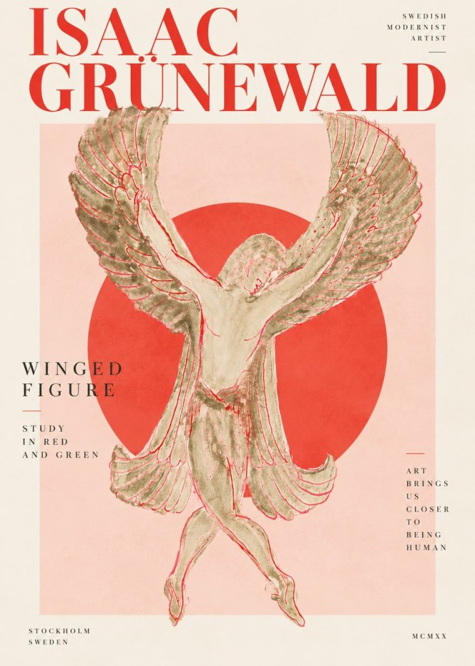 Isaac Grünewald Winged Figure Study in Red and Green No4 - Affiche