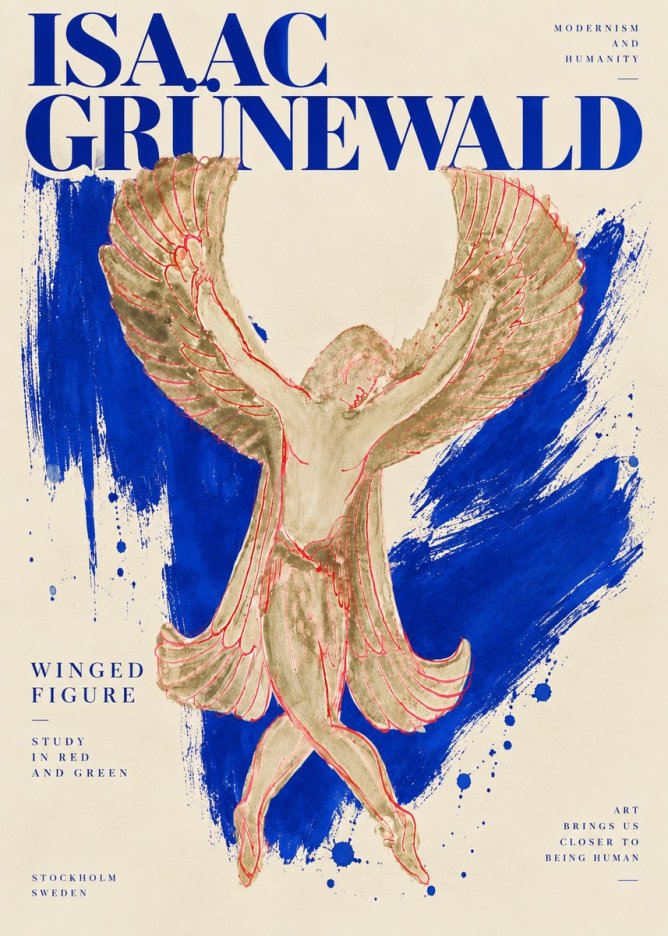 Isaac Grünewald Winged Figure Study in Red and Green No6 - Affiche