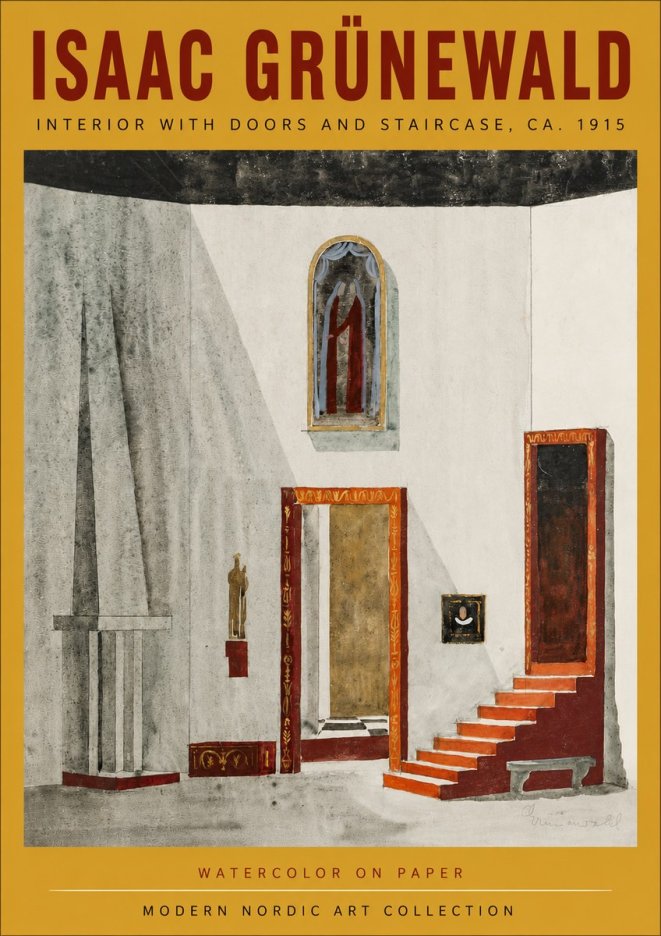 Isaac Grünewald Interior with Doors and Staircase, Ca. 1915 No4 - Affiche