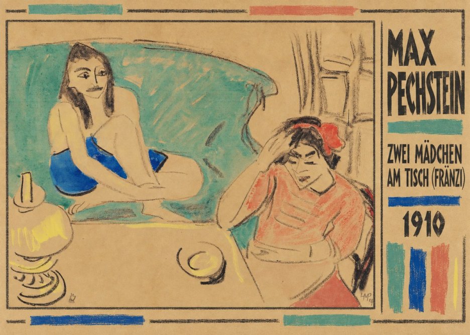 Max Pechstein Zwei Mädchen Am Tisch (Fränzi) No2 - Affiche