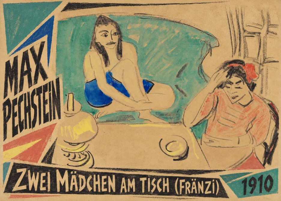 Max Pechstein Zwei Mädchen Am Tisch (Fränzi) No3 - Affiche
