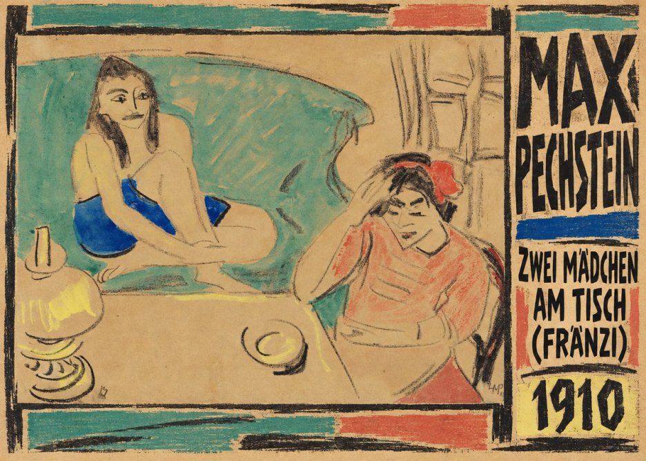 Max Pechstein Zwei Mädchen Am Tisch (Fränzi) No5 - Affiche