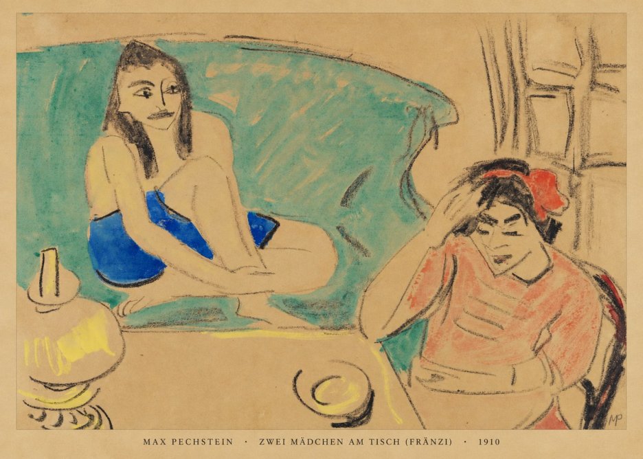 Max Pechstein Zwei Mädchen Am Tisch (Fränzi) No6 - Affiche
