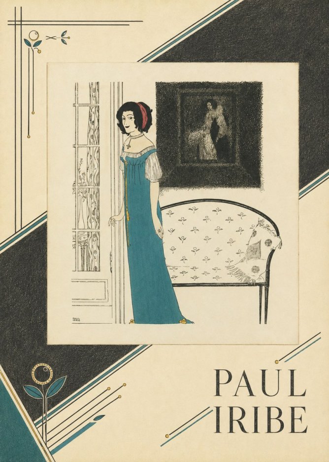 Paul Iribe Elegant Lady in Blue Dress No4 - Affiche