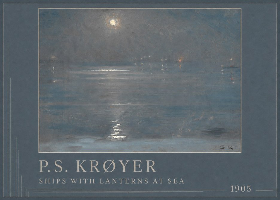 P.S. Krøyer Ships with Lanterns at Sea No1 - Affiche