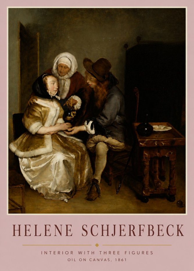 Helene Schjerfbeck Interior with Three Figures No4 - Affiche