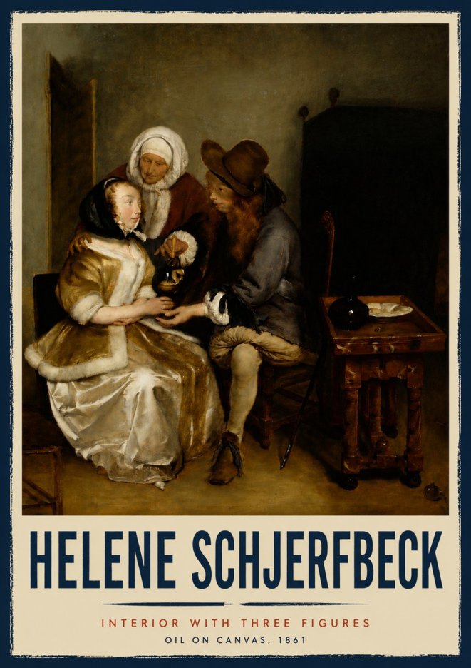 Helene Schjerfbeck Interior with Three Figures No5 - Affiche