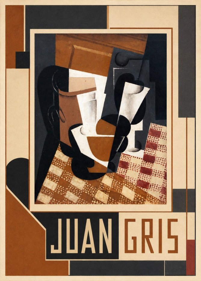 Juan Gris Cubist Still Life with Glass and Tablecloth No1 - Affiche