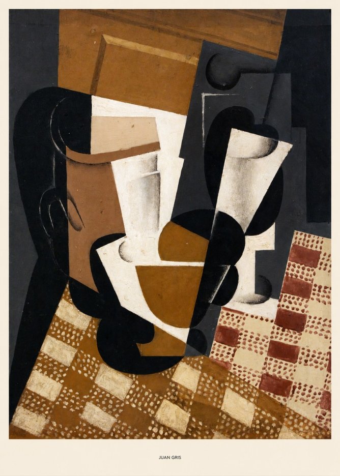 Juan Gris Cubist Still Life with Glass and Tablecloth No5 - Affiche