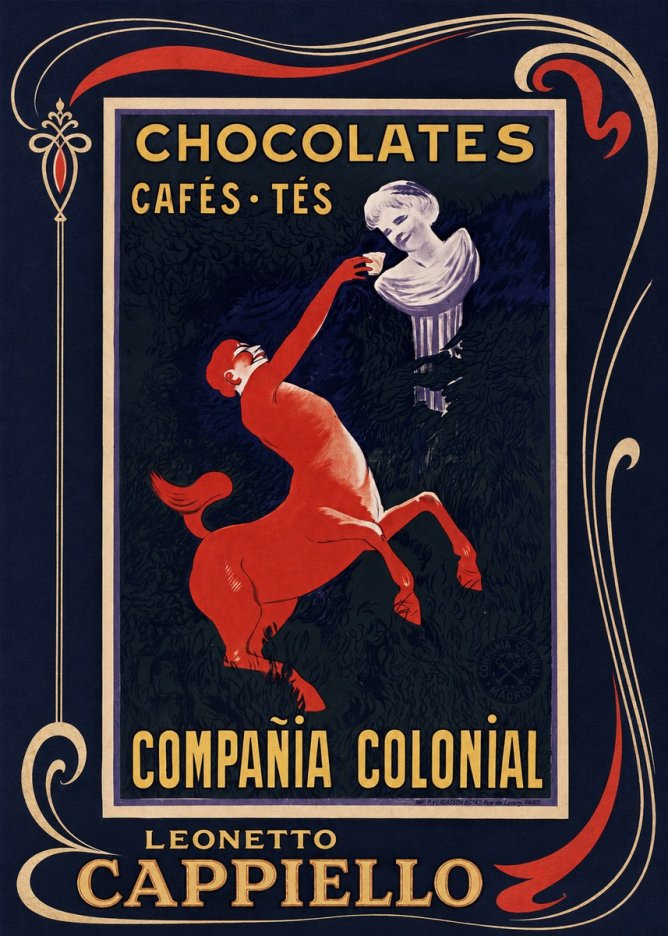 Leonetto Cappiello Chocolates, Cafés, Tés - Compañía Colonial No1 - Affiche
