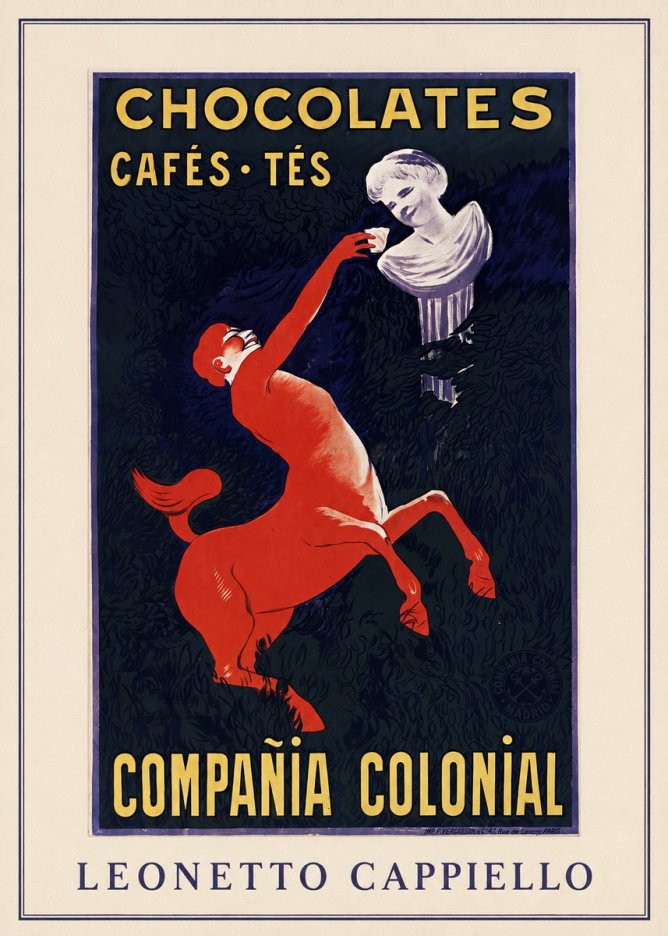Leonetto Cappiello Chocolates, Cafés, Tés - Compañía Colonial No3 - Affiche