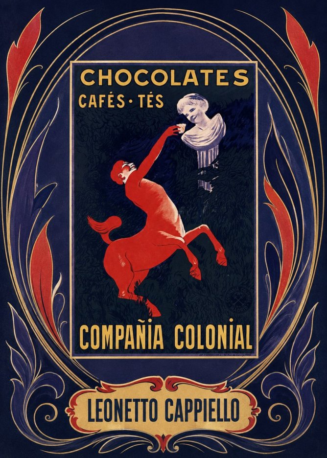 Leonetto Cappiello Chocolates, Cafés, Tés - Compañía Colonial No6 - Affiche