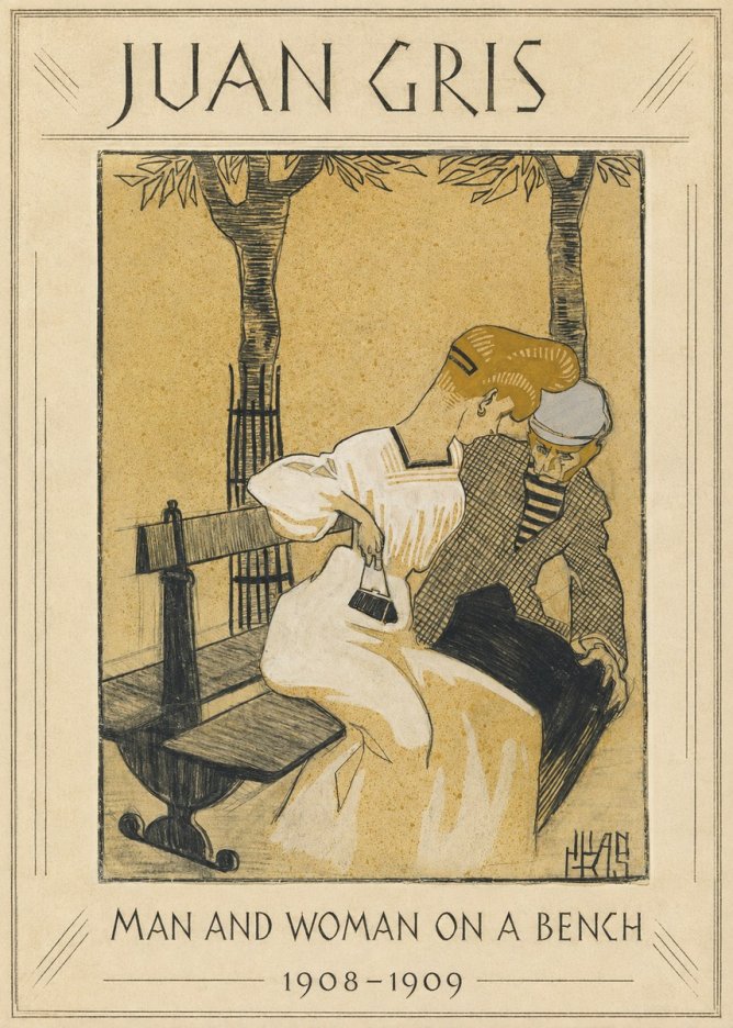 Juan Gris Man and Woman on a Bench No1 - Affiche