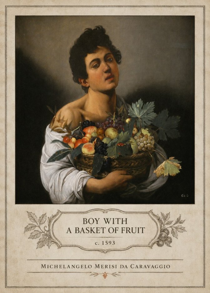 Michelangelo Merisi da Caravaggio Boy with a Basket of Fruit No4 - Affiche