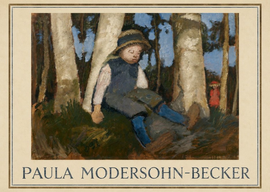 Paula Modersohn-Becker Sleeping Child in a Birch Grove No1 - Affiche