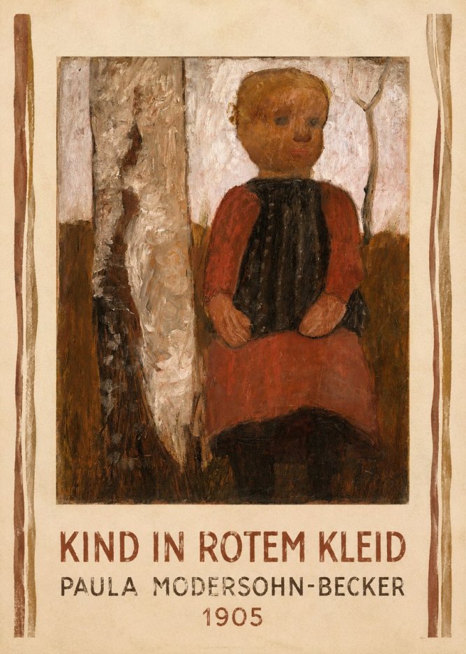 Paula Modersohn-Becker Kind in Rotem Kleid No4 - Affiche