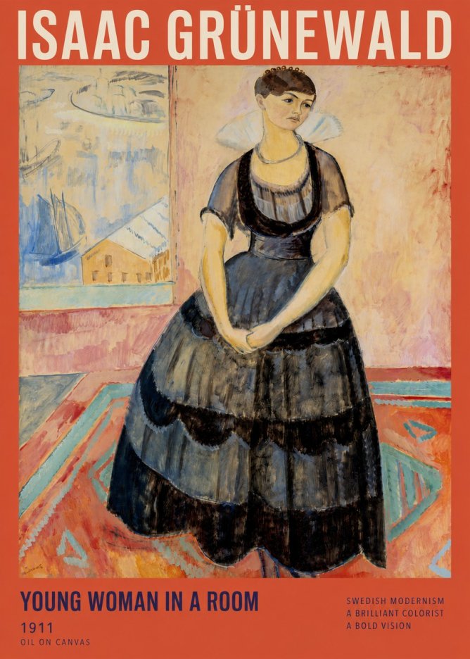 Isaac Grünewald Young Woman in a Room No2 - Affiche