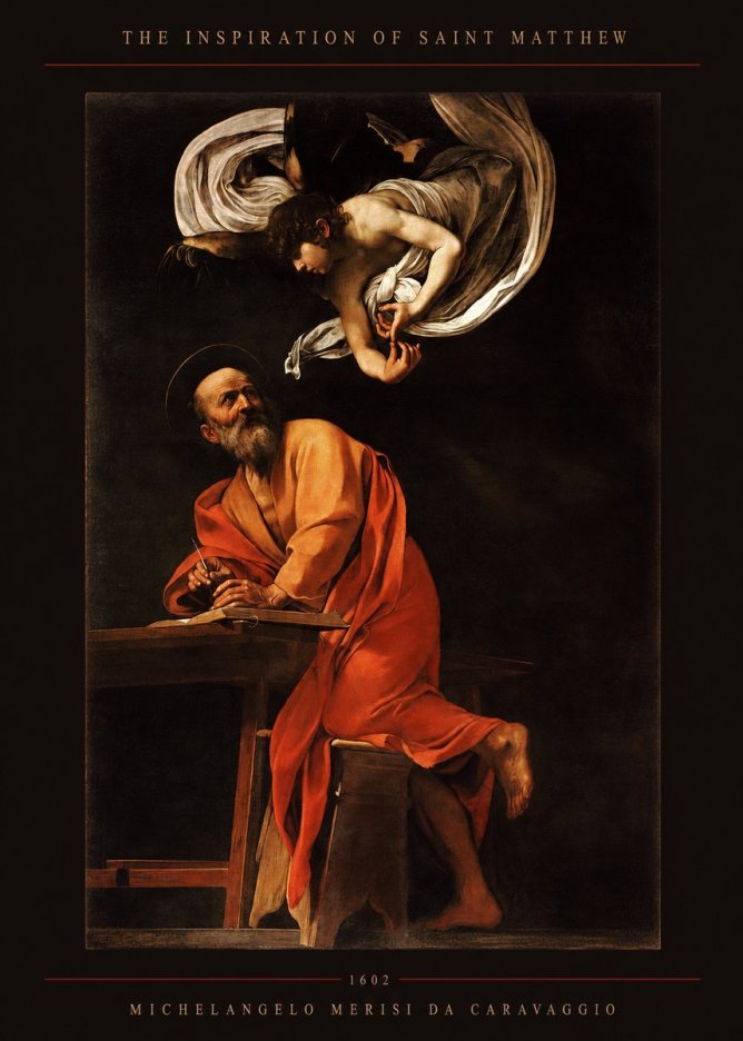 Michelangelo Merisi da Caravaggio The Inspiration of Saint Matthew II No5 - Affiche