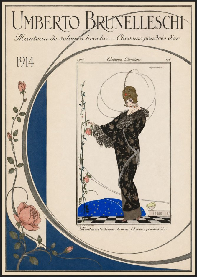 Umberto Brunelleschi Manteau De Velours Broché – Cheveux Poudrés D'or No3 - Affiche