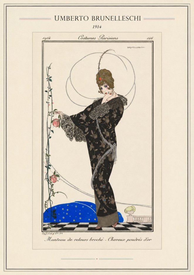 Umberto Brunelleschi Manteau De Velours Broché – Cheveux Poudrés D'or No4 - Affiche
