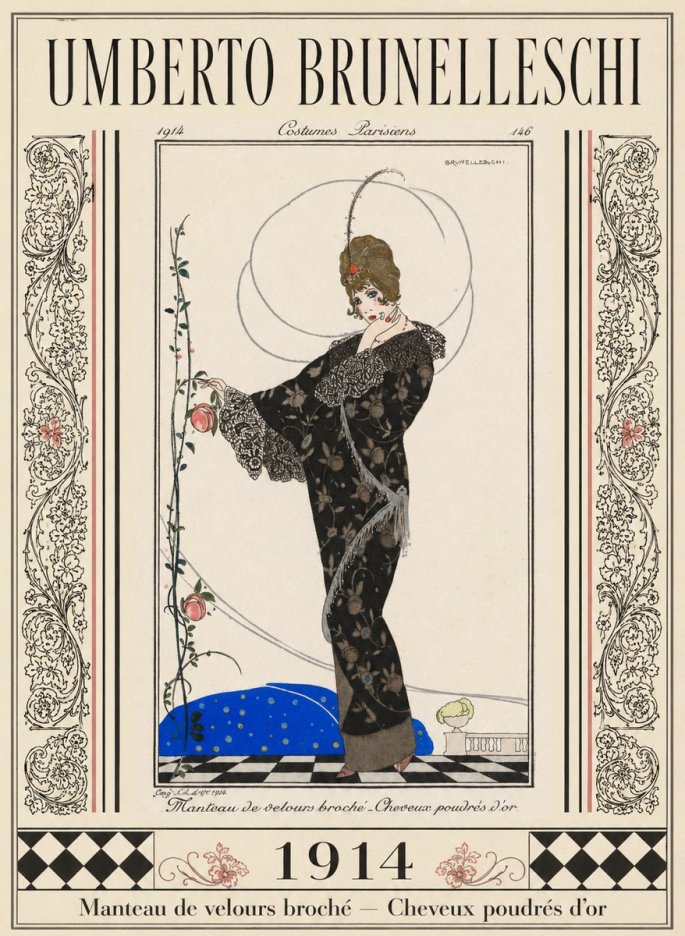 Umberto Brunelleschi Manteau De Velours Broché – Cheveux Poudrés D'or No5 - Affiche
