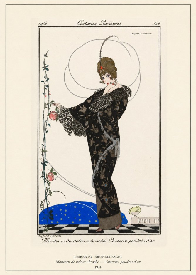Umberto Brunelleschi Manteau De Velours Broché – Cheveux Poudrés D'or No6 - Affiche